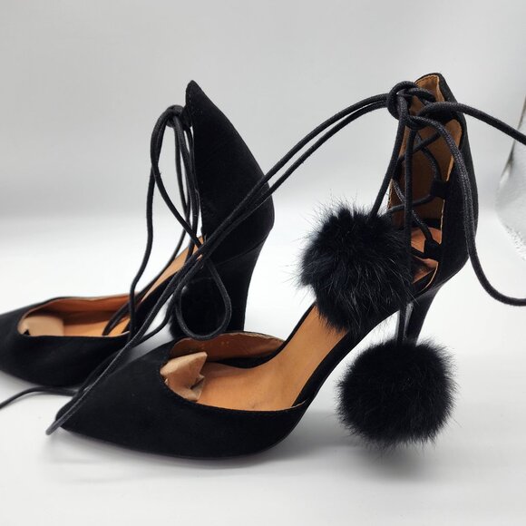 Yoki Elise  Women's Velvet Heels with Pom Poms Size 9.5 Black - Picture 5 of 14